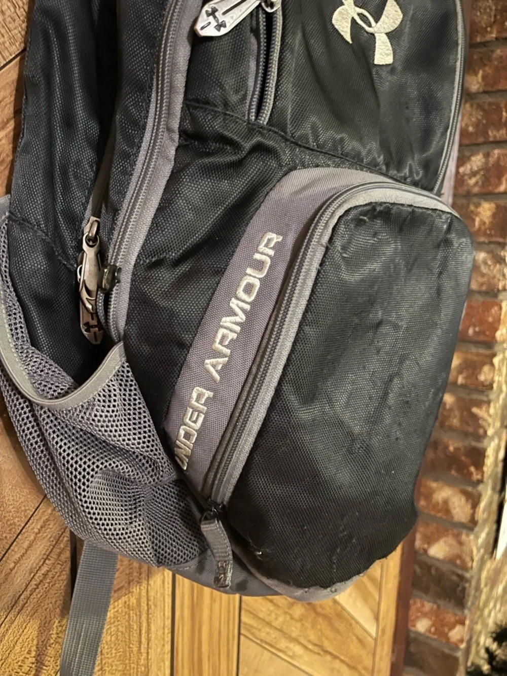 Under Armour Hustle Storm Black Grey Backpack School Hiking Travel Bag